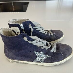 Golden Goose Navy Suede Francy with glitter star Sneaker in Size 37